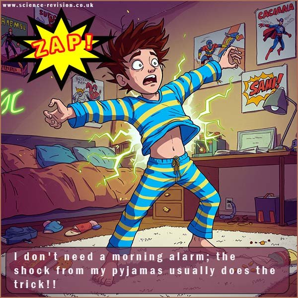 Boy in pyjamas getting a small electrical shock